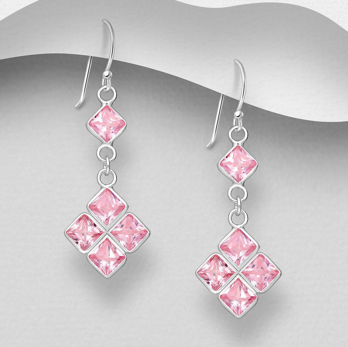 PREMIUM COLLECTION | Christa -vaaleanpunaiset hopeakorvakorut
