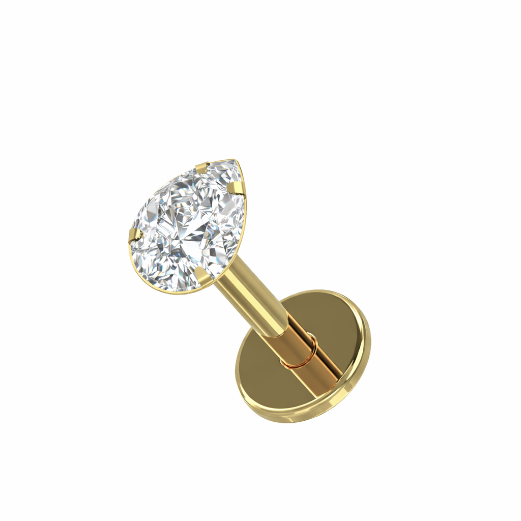 Titanium labret 1.2mm, Mini Drop – clear drop (gold, push in)