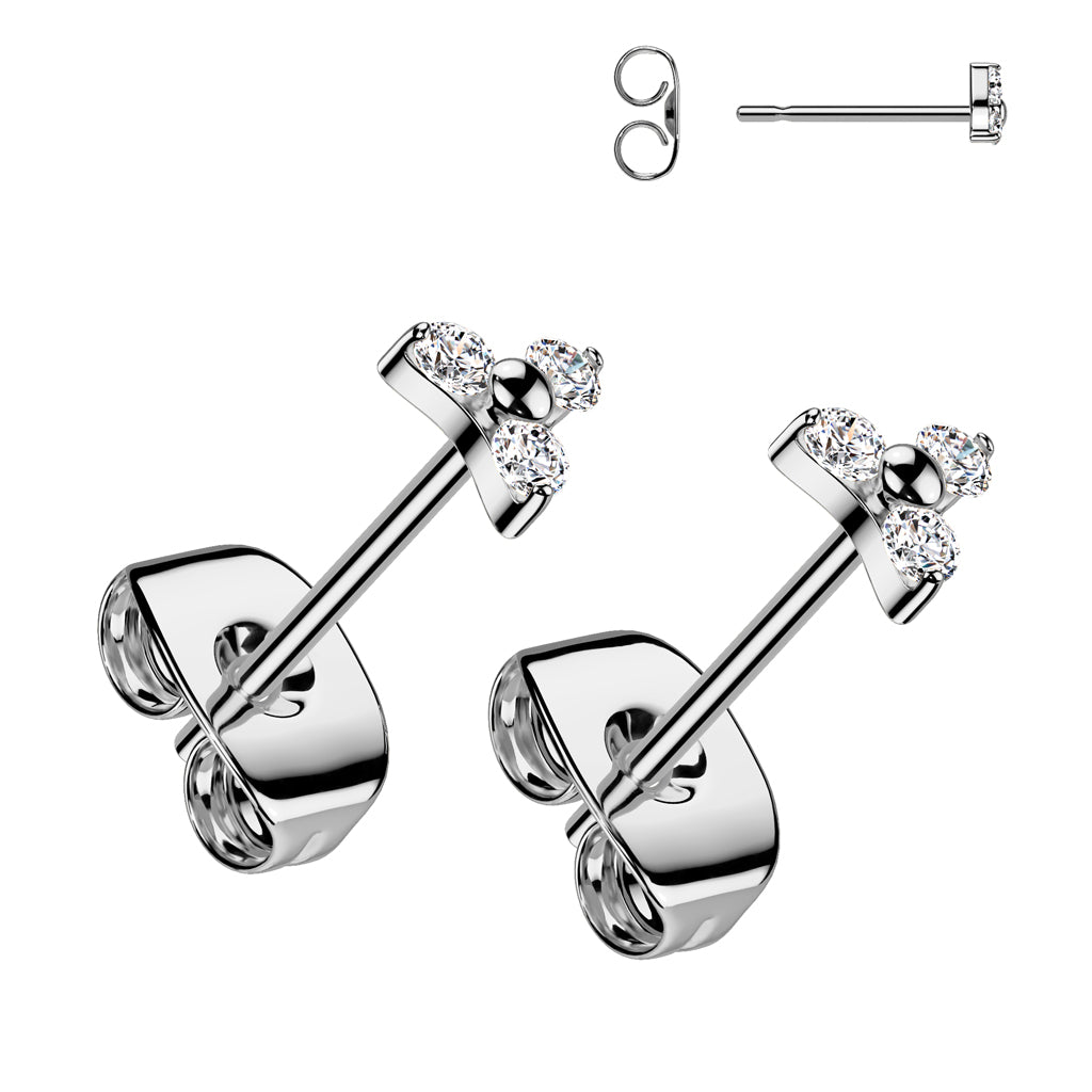 Titanium earrings, Trinity Cubic Zirconia (silver)