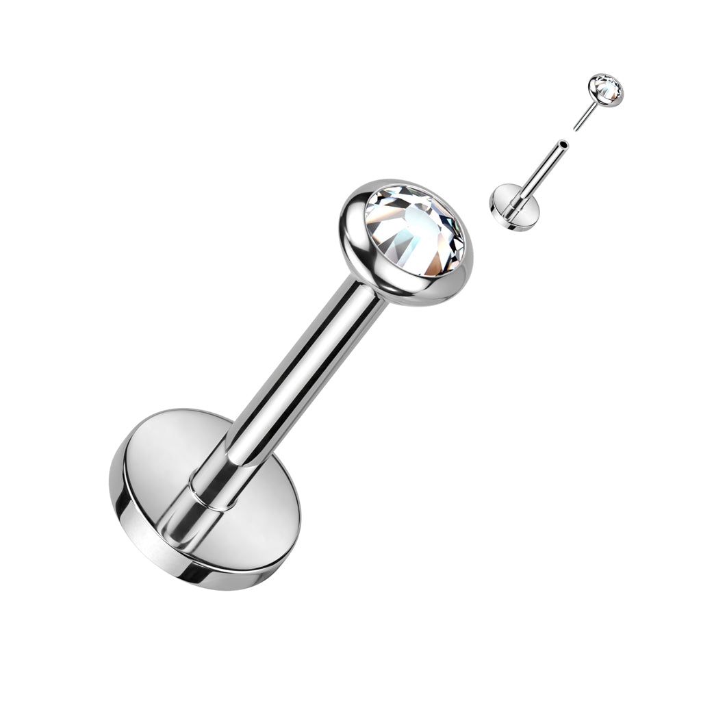 Labret 1.2mm, Titanium Clear Nest – low-profile crystal jewelry made of titanium (silver)