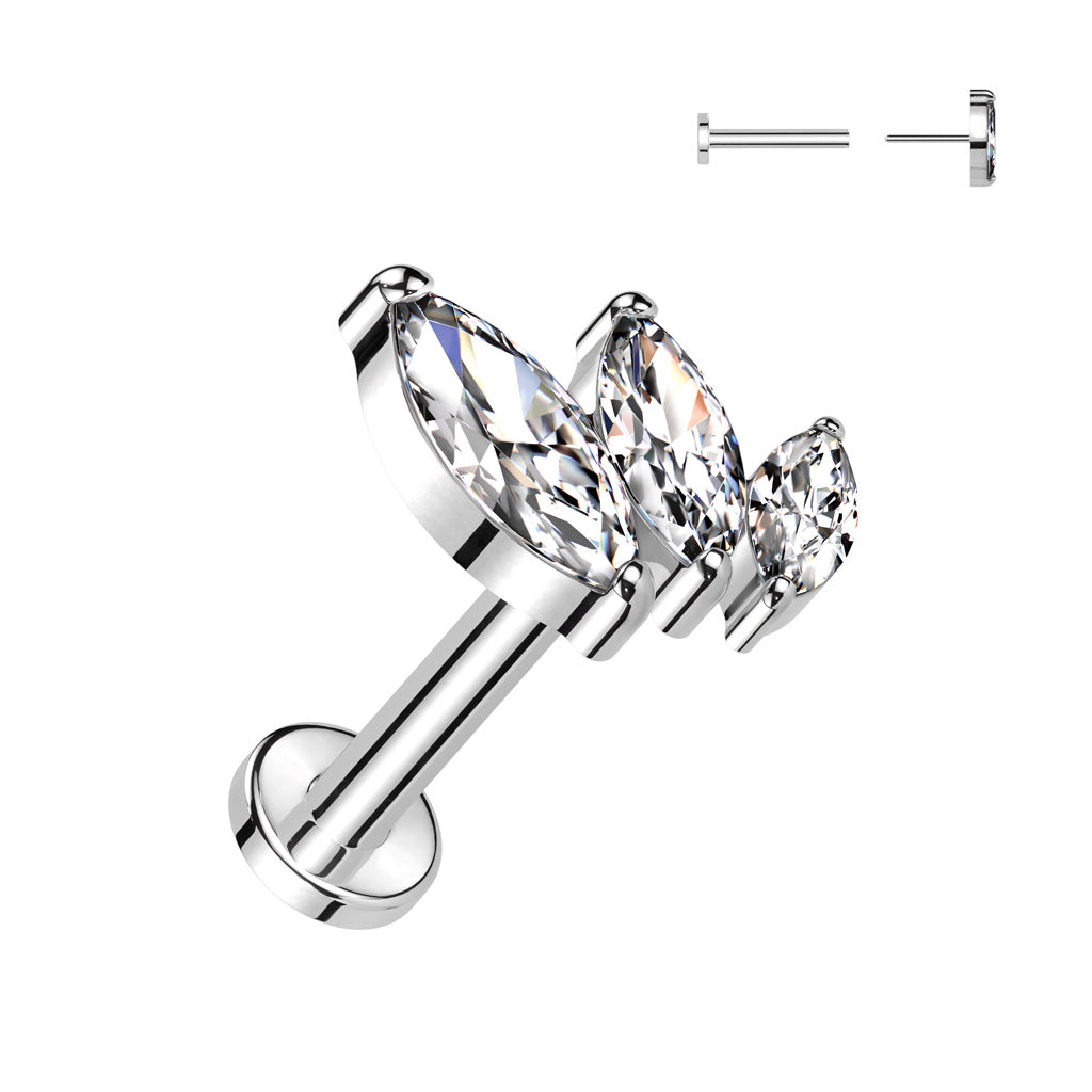 Labret 1.2mm, Titanium Crystal Vine – leaf-shaped crystal jewelry made of titanium (silver)