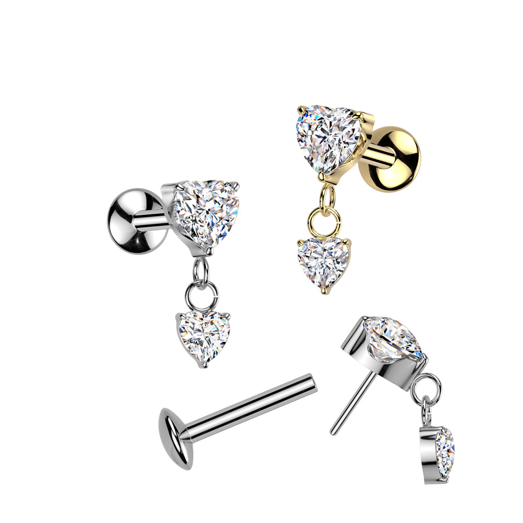 Labret 1.2mm, Titanium Heartlight – heart-shaped titanium jewelry (gold)
