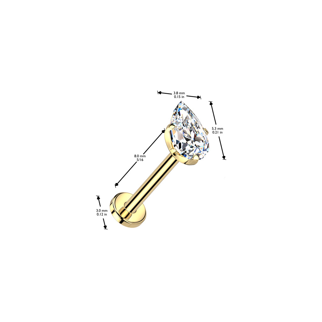 Labret 1,2mm, Titanium Essential Dew – pisaranmuotoinen kristalli titaanista (hopea, push in)