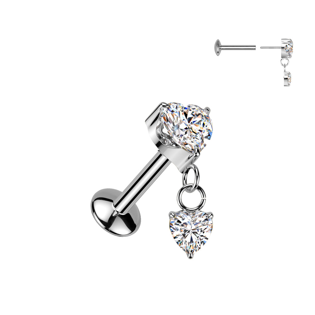 Labret 1.2mm, Titanium Heartlight – heart-shaped titanium jewelry (silver)