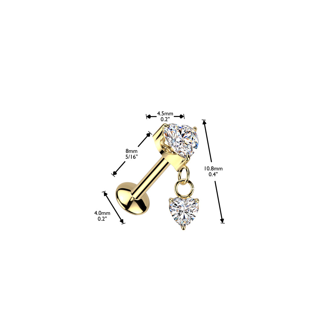 Labret 1.2mm, Titanium Heartlight – heart-shaped titanium jewelry (gold)
