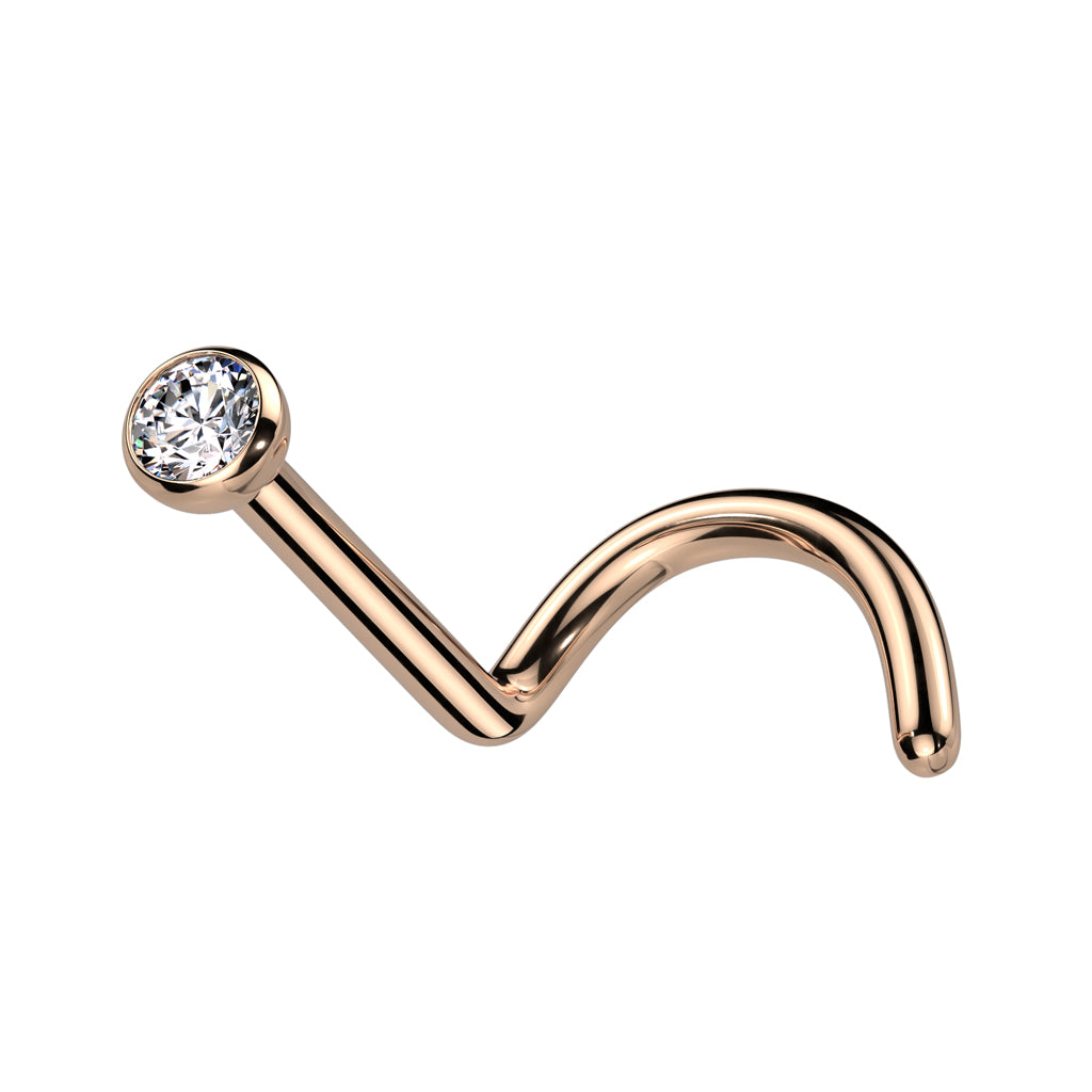 Titaaninen nenäkoru 0,8mm, Crystal Bezel – kirkas (ruusukulta, 2,5mm)