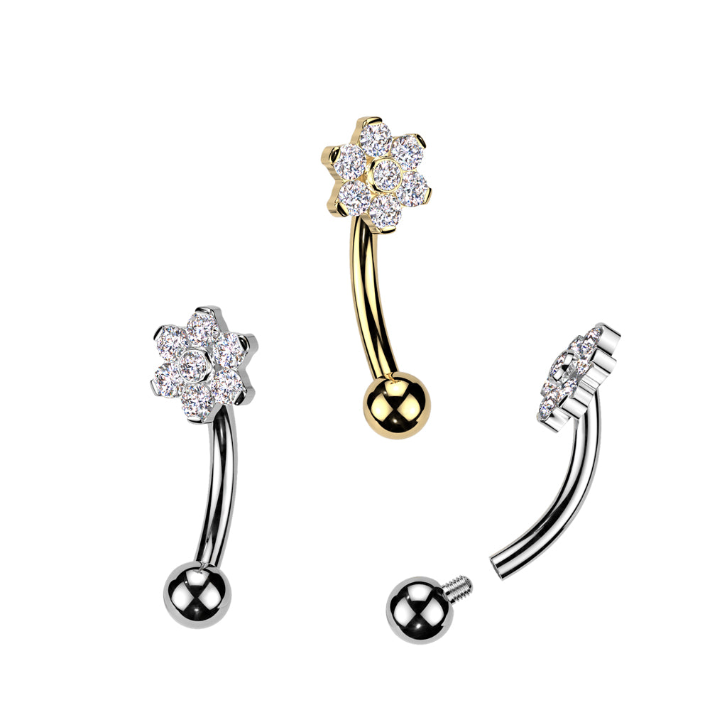 Curved Barbell 1,2mm, Titanium Blossomlight – säihkyvä kukkakoriste titaanista (hopea)