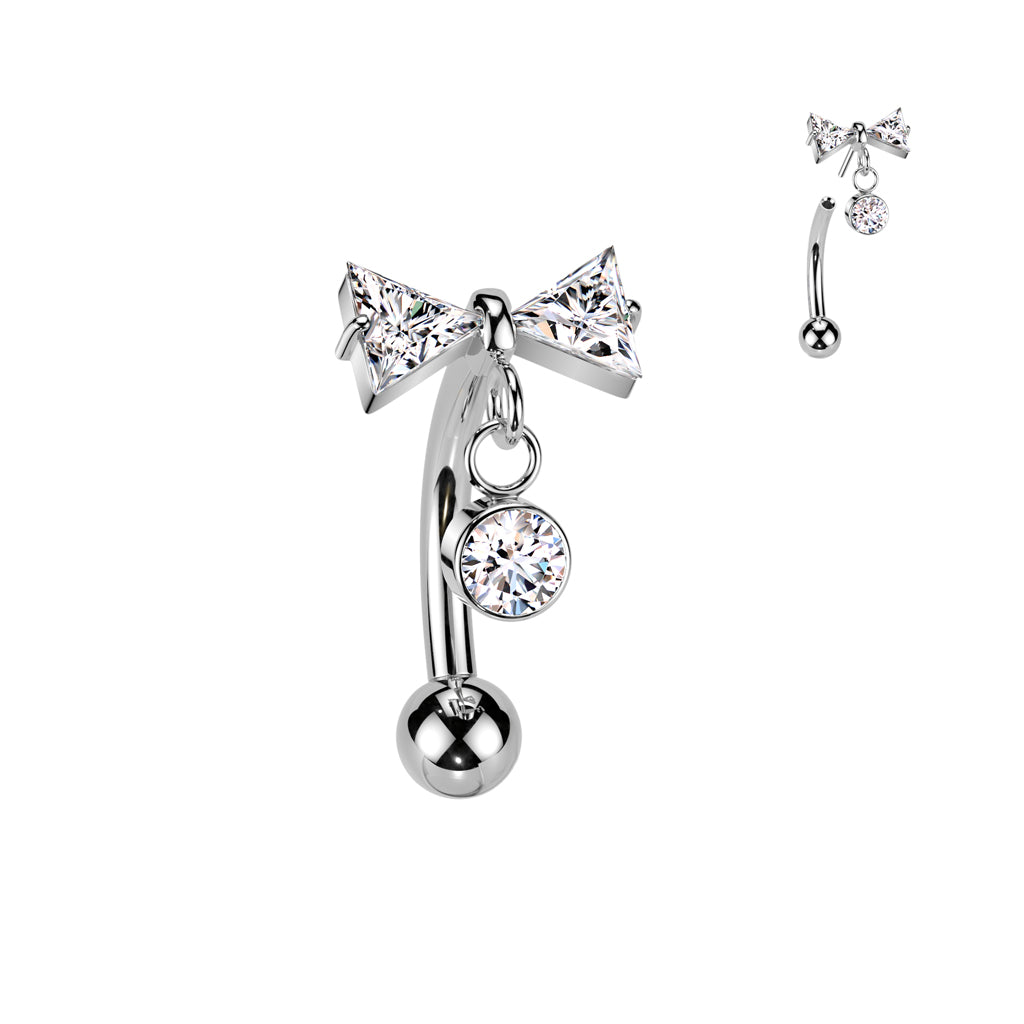 Curved Barbell 1.2mm, Titanium Bowdrop – elegant bow with a hanging detail (silver, push-in)