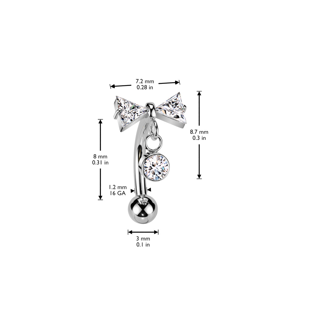 Curved Barbell 1.2mm, Titanium Bowdrop – elegant bow with a hanging detail (silver, push-in)