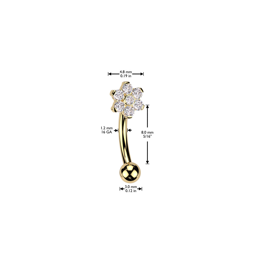 Curved Barbell 1,2mm, Titanium Blossomlight – säihkyvä kukkakoriste titaanista (hopea)