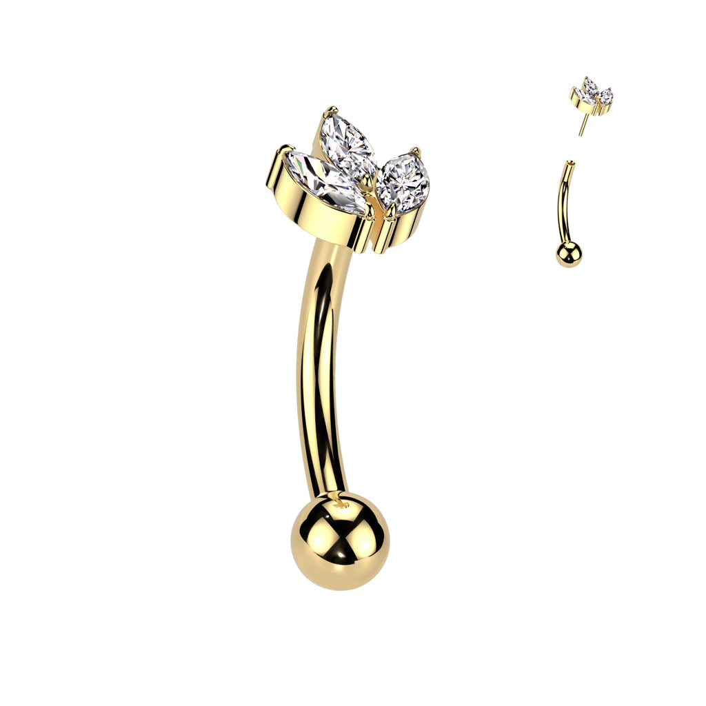 Curved Barbell 1.2mm, Titanium Leaflight – three-leaf decoration made of titanium (gold)