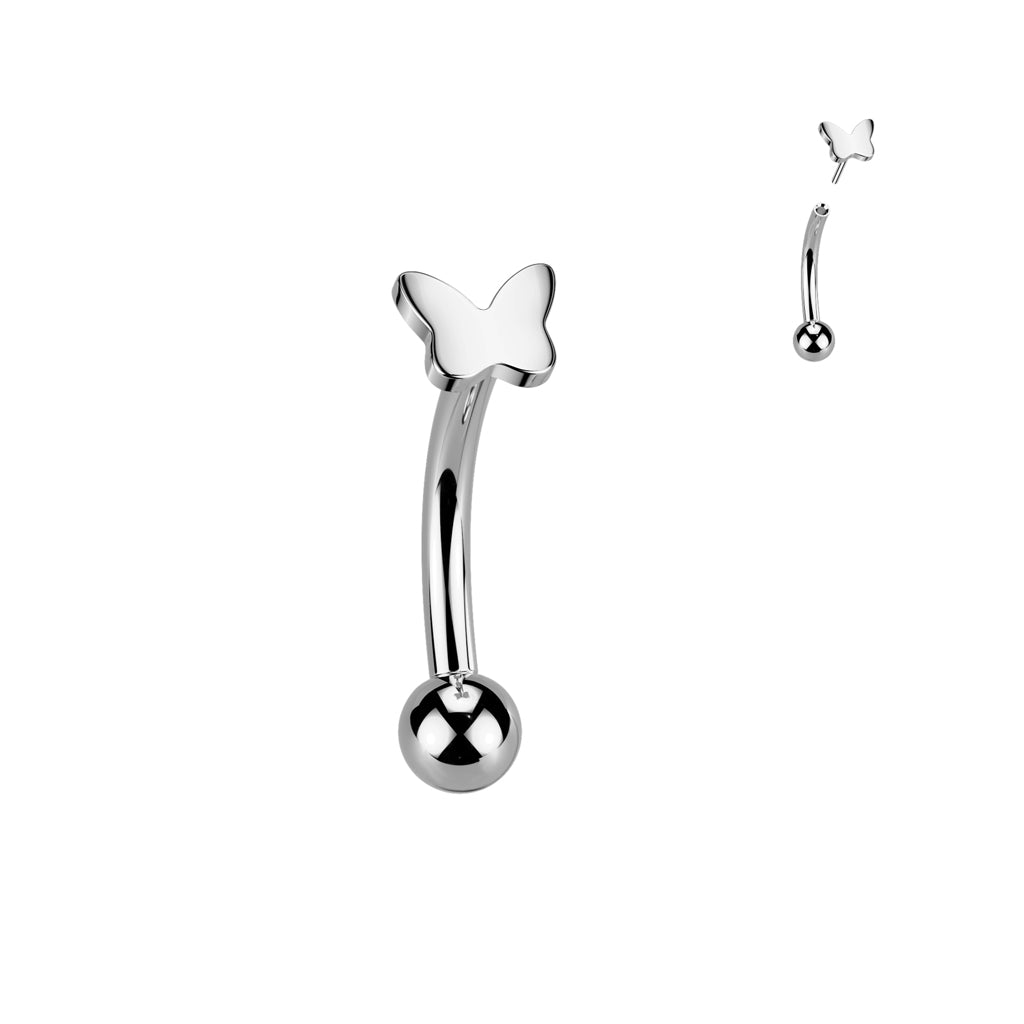 Curved Barbell 1.2mm, Titanium Petite Butterfly – curved titanium butterfly jewelry (silver)