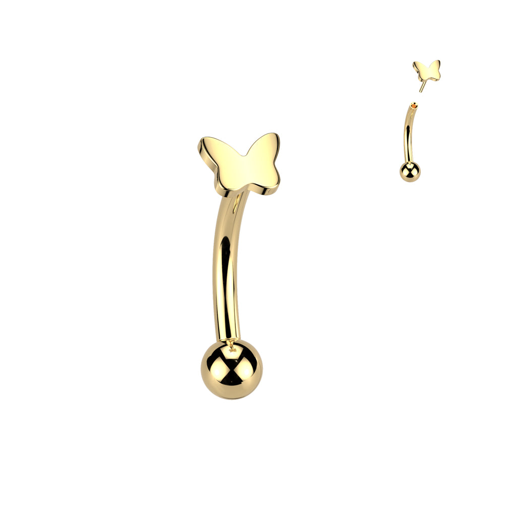 Curved Barbell 1.2mm, Titanium Petite Butterfly – curved titanium butterfly jewelry (gold, push-in)
