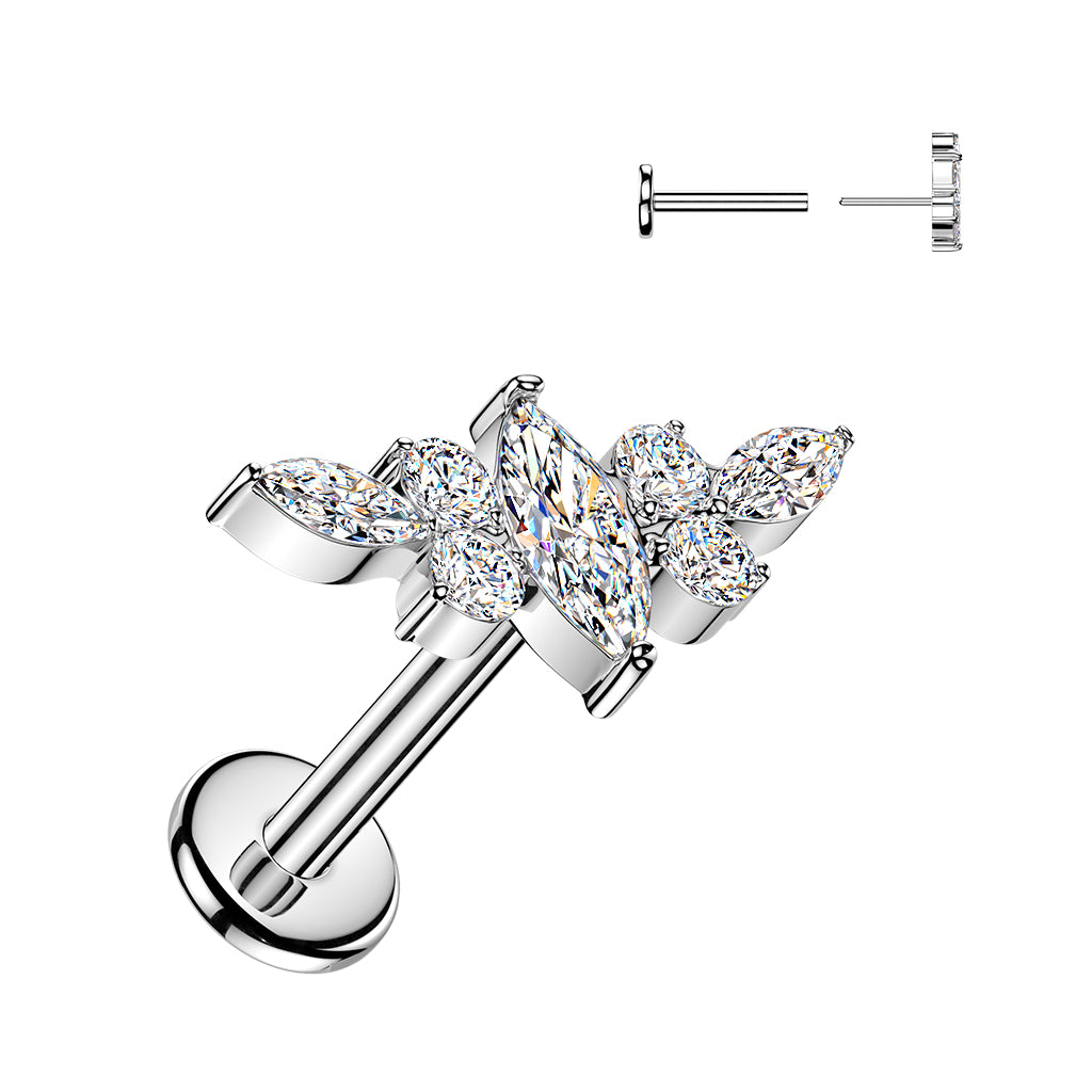 Labret 1mm, Titanium Marquise Lily – crystal flower (silver, push in)