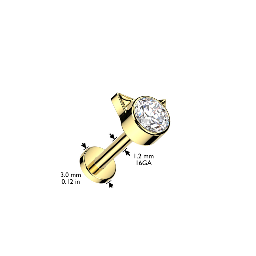 Labret 1.2mm, Titanium Mini Secret Kitty – small titanium jewelry with cat head decoration (gold)