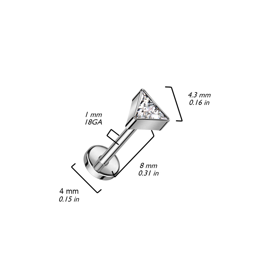 Crystal Pyramid titaaninen labret 8 mm varrella, mitat kuvassa.