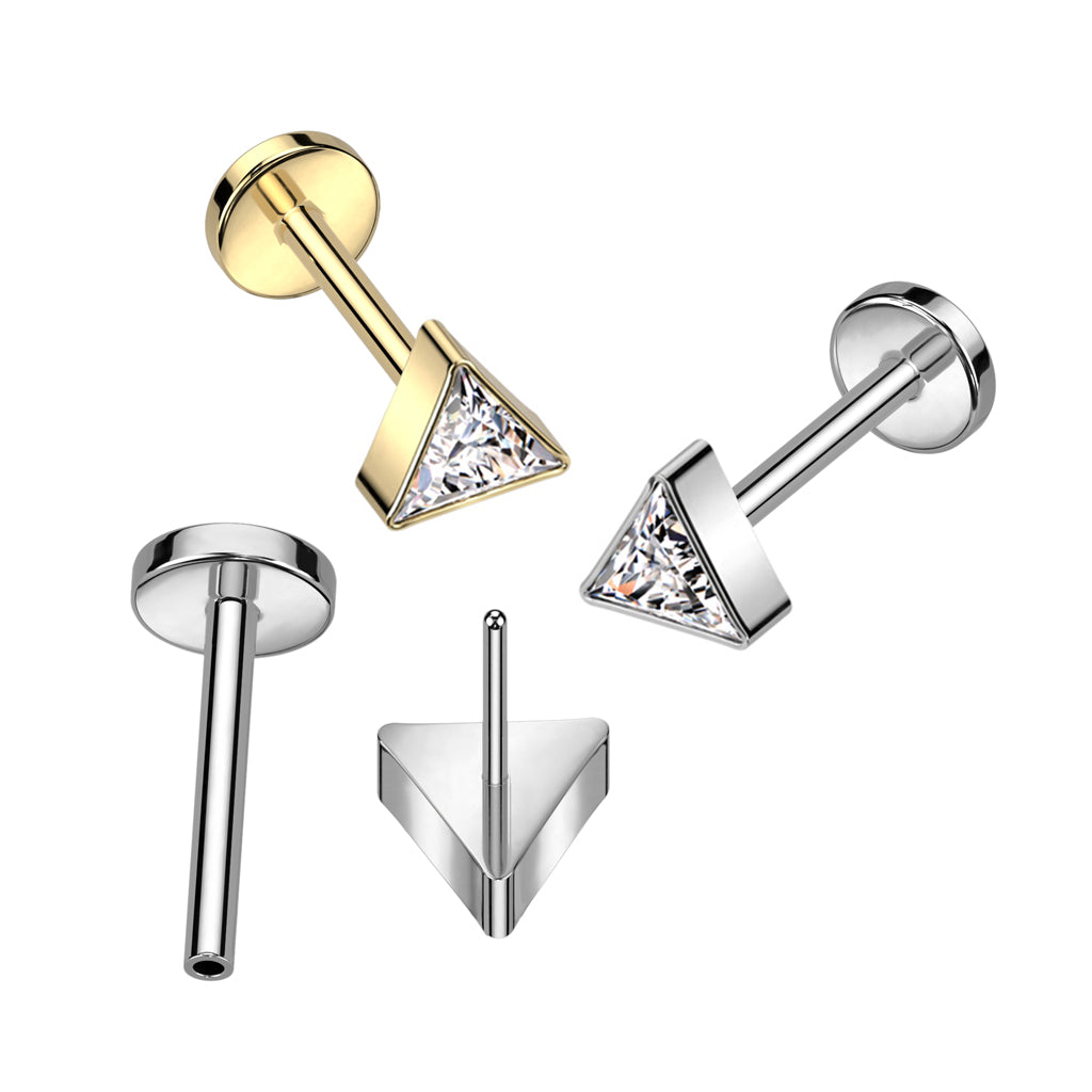 Implanttitason titaani labret 1,0 mm, geometrinen kolmio, kulta ja hopea.