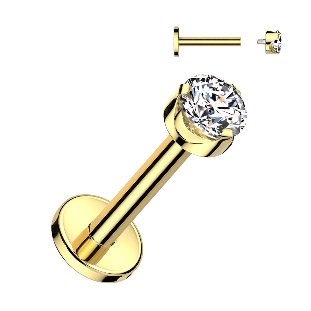 Labret 1,2mm, Titanium Classic Spark – pyöreä kristallikoru titaanista (kulta)