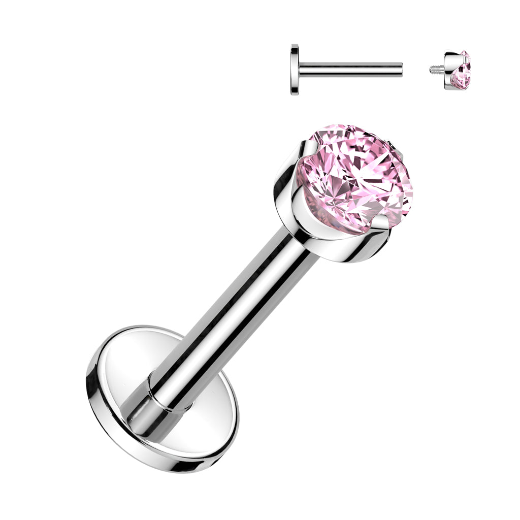 Labret 1.2mm, Titanium Classic Spark – round crystal jewelry made of titanium (pink)