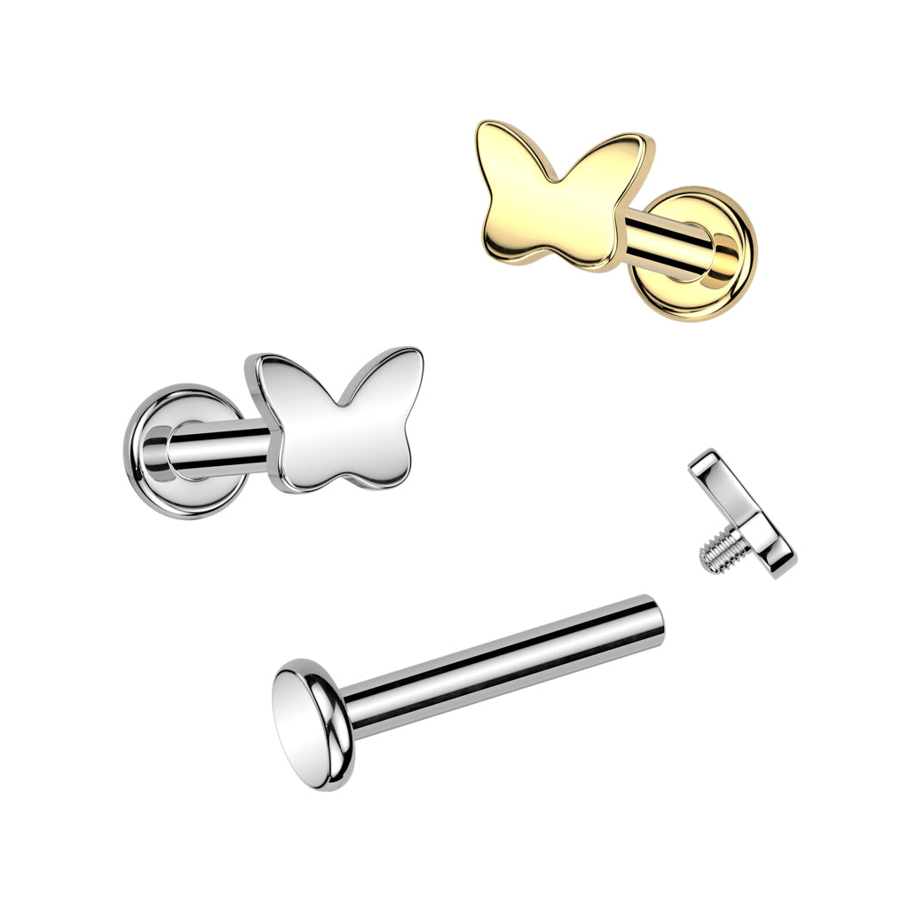 Labret 1,2mm, Titanium Petite Butterfly – miniperhoskoristeinen titaanikoru (hopea)