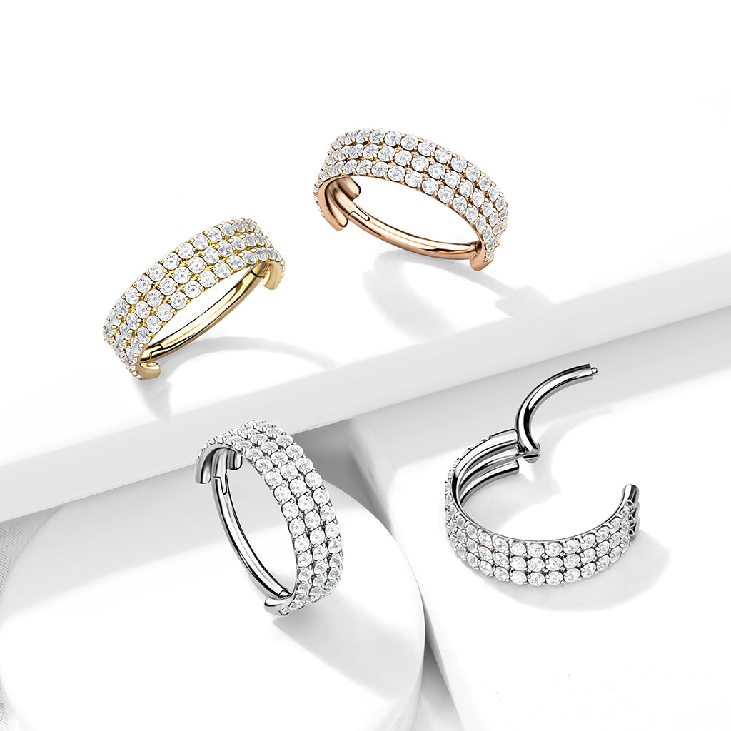 Lävistysrengas 1,2mm, Titanium Triple Shine – kolmirivinen kristalliclicker