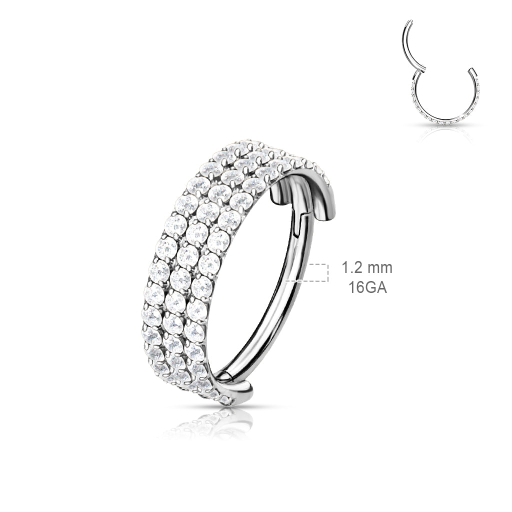Lävistysrengas 1,2mm, Titanium Triple Shine – kolmirivinen kristalliclicker