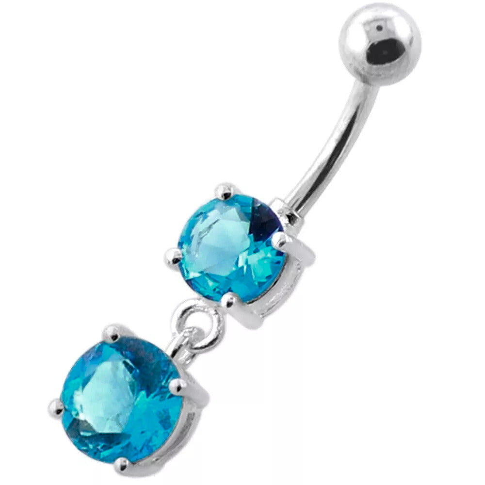 Titanium navel ring, Siena – navel ring with two turquoise crystals