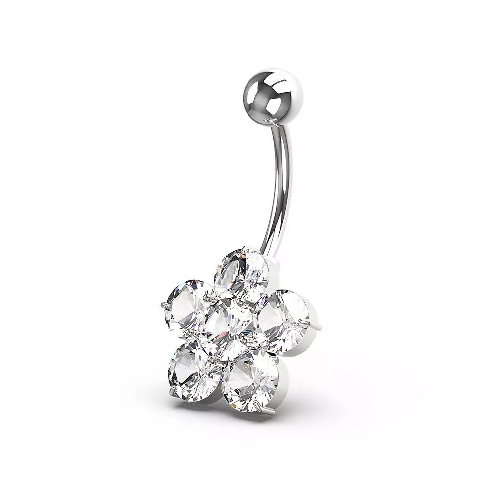 Titanium navel ring, Zoe - small clear flower navel ring