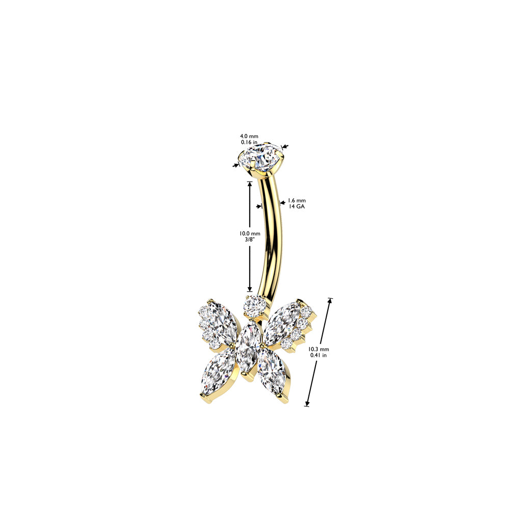 Titanium navel ring, Butterfly Glow – golden butterfly