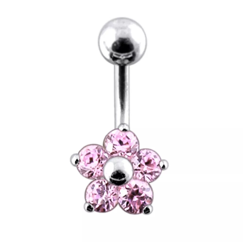 Titanium navel ring, Little Bloom – a delicate pink flower navel ring