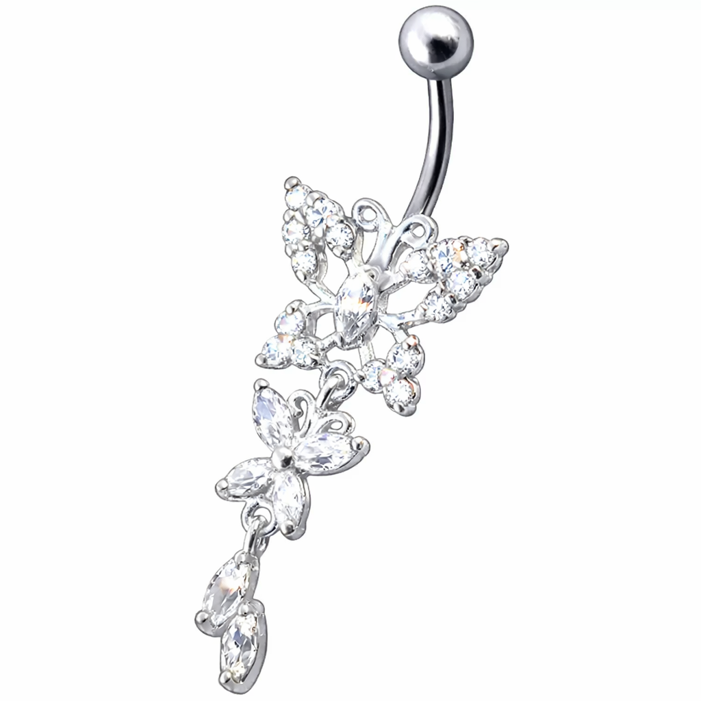 Titanium navel ring, Isla - dangling butterfly navel ring