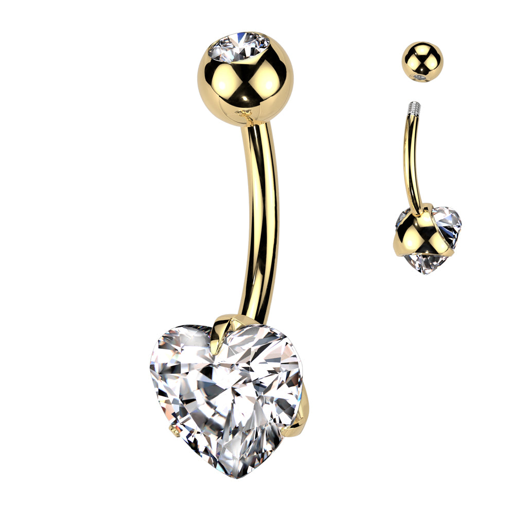 Titanium navel necklace, Pure Love – golden heart