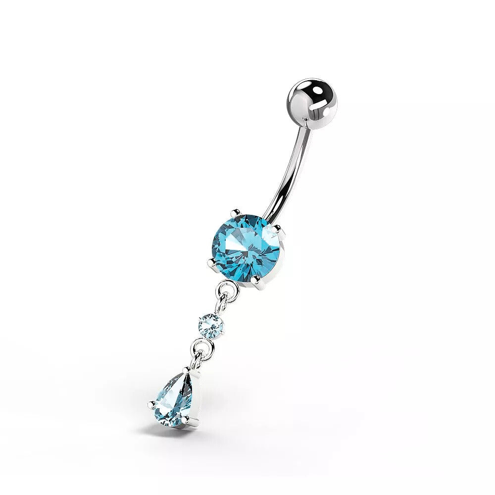 Titanium navel necklace, Simple Teardrop – turquoise crystal drop 