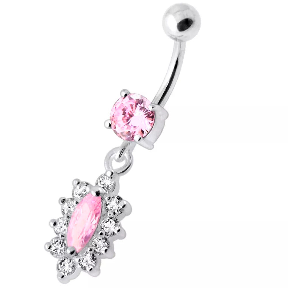 Titanium navel ring, Allison -pink navel ring with delicate decoration
