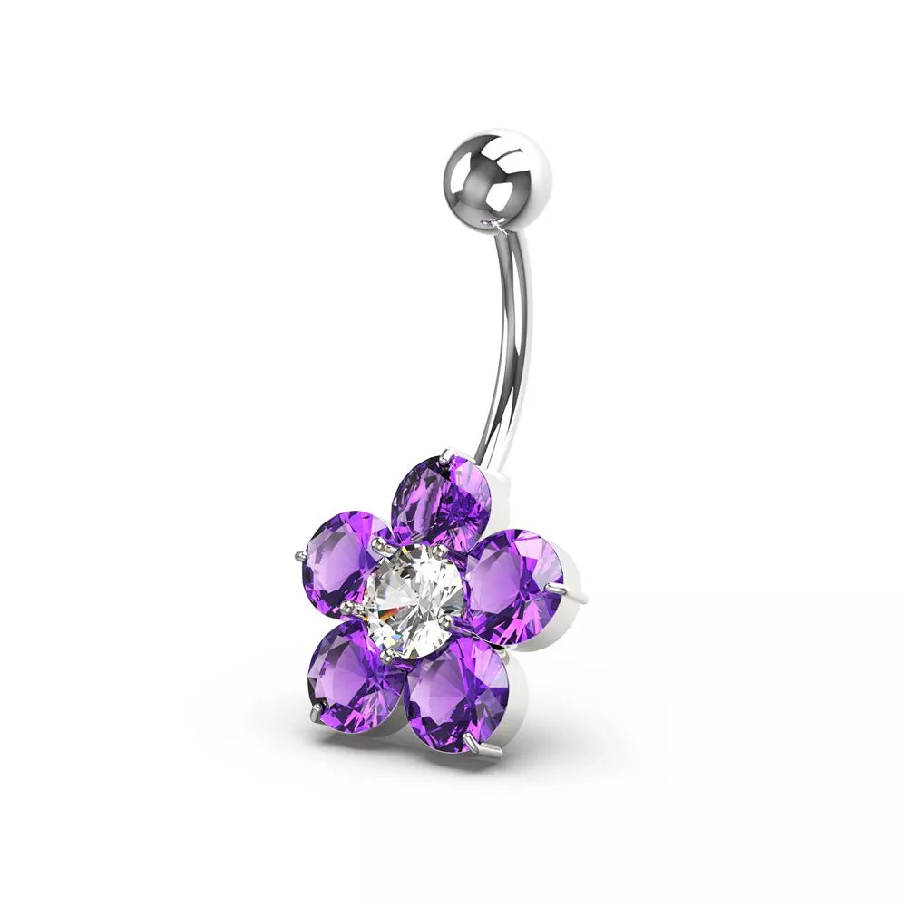 Titanium navel ring, Zoe - small purple flower navel ring