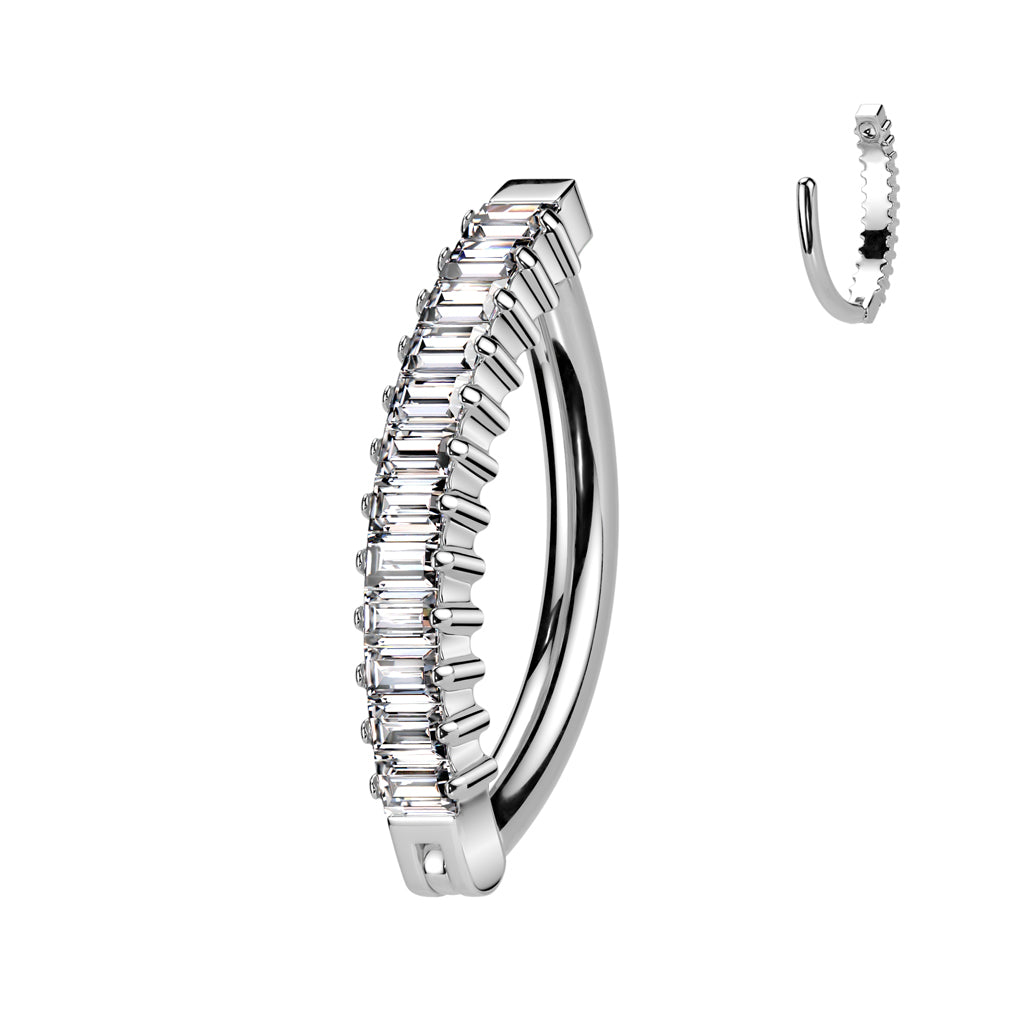 Titanium navel ring, Cassia – silver baguette clicker navel ring
