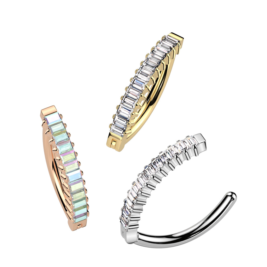 Titanium navel ring, Cassia – silver baguette clicker navel ring