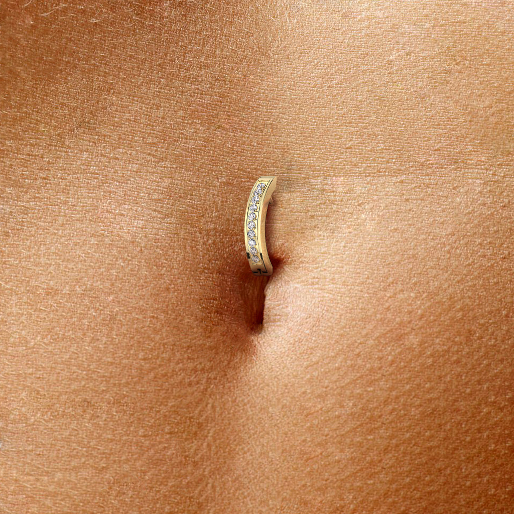 Titanium navel ring, Valora – silver clicker with clear crystals