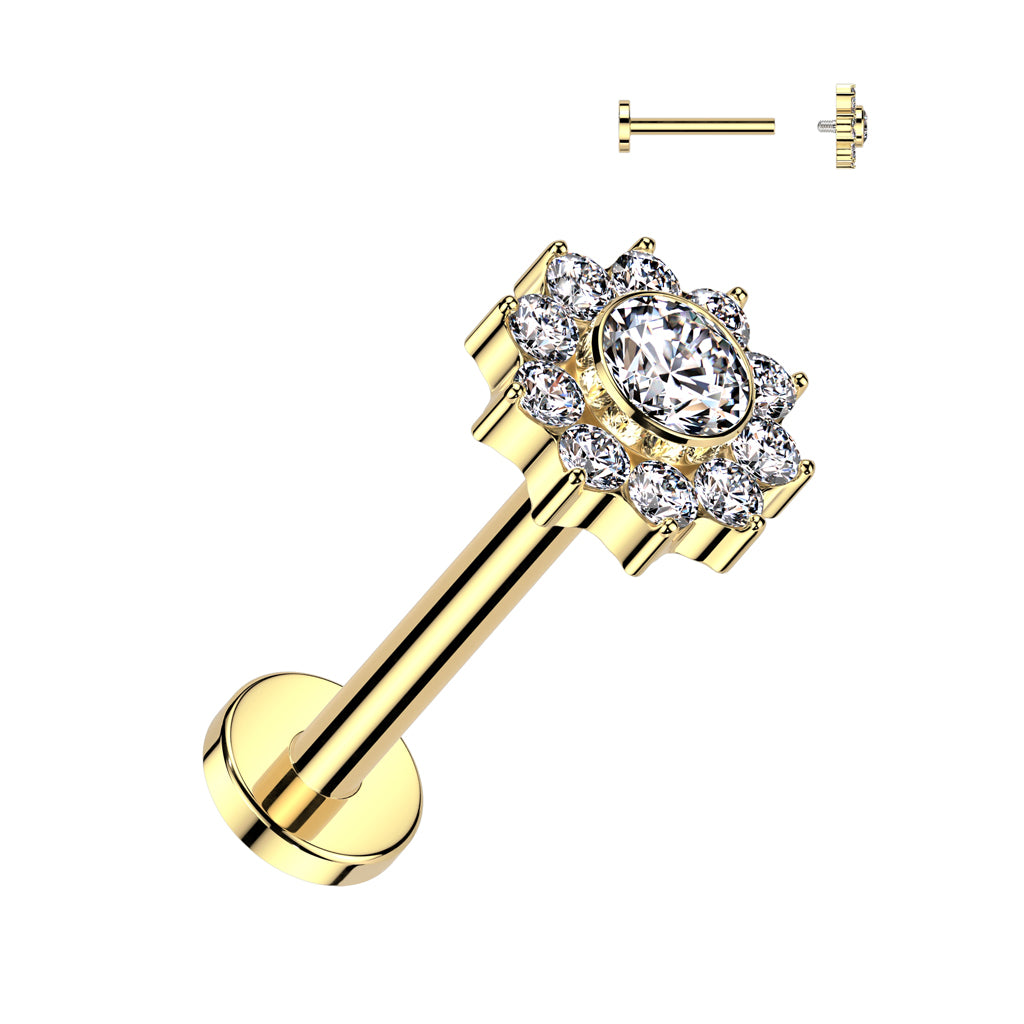 Labret 1.2mm, Titanium Blossom Dot – graceful flower-decorated titanium jewelry (gold)