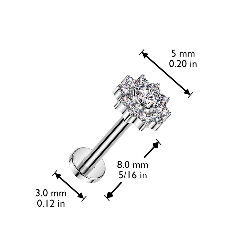Labret 1.2mm, Titanium Blossom Dot – graceful flower-decorated titanium jewelry (silver)