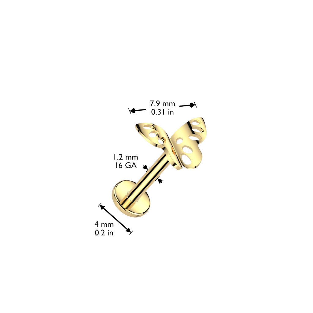 Labret 1.2mm, Titanium Lacewing – lace-like titanium jewelry with butterfly decoration (silver)