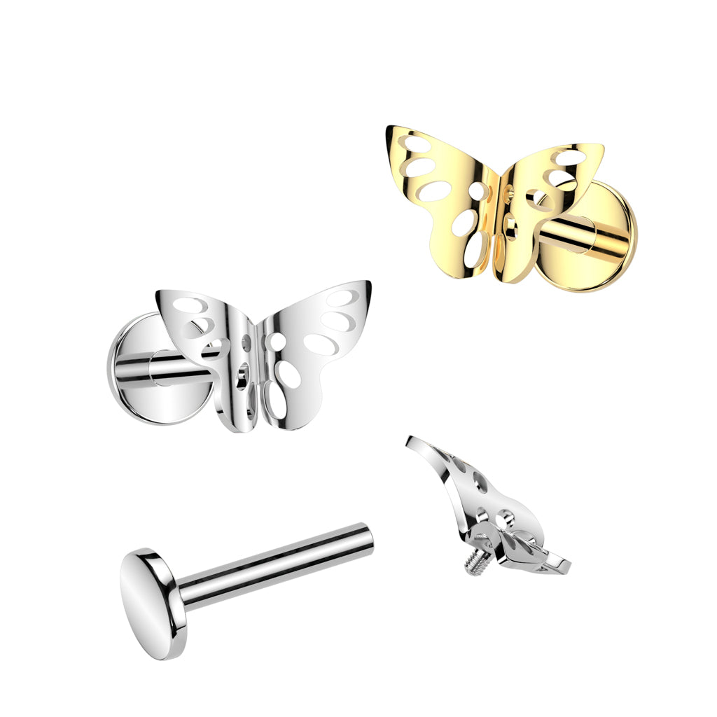 Labret 1.2mm, Titanium Lacewing – lace-like titanium jewelry with butterfly decoration (silver)
