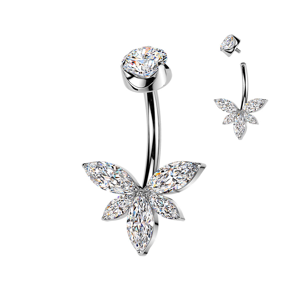 Titanium navel ring, Eternal Blossom – a graceful silver-colored navel ring