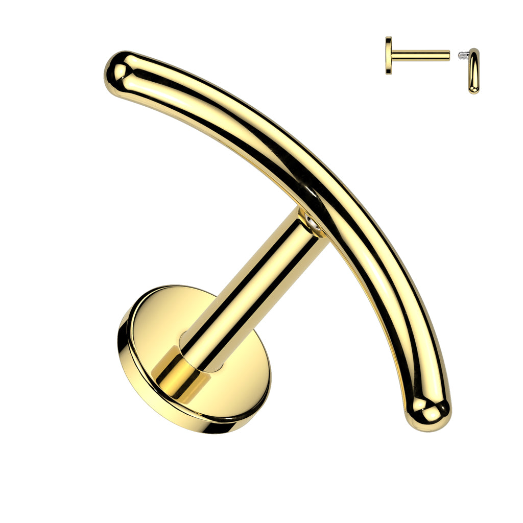 Labret 1.2mm, Titanium Arc Line – minimalist curved titanium jewelry (gold)