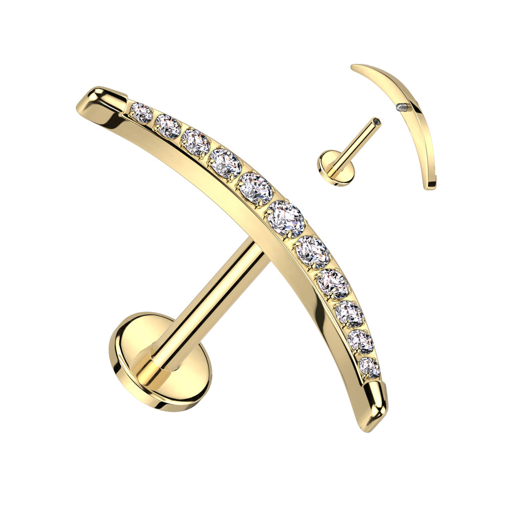 Labret 1.2mm, Titanium Arc Spark – curved crystal jewelry made of titanium (gold