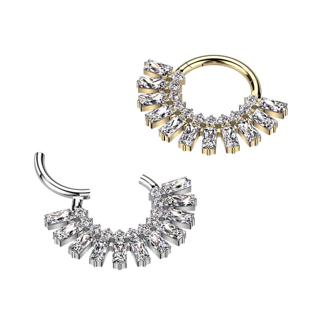 Piercing ring 1.2mm, Titanium Crystal Baguette – sparkling titanium clicker (gold)