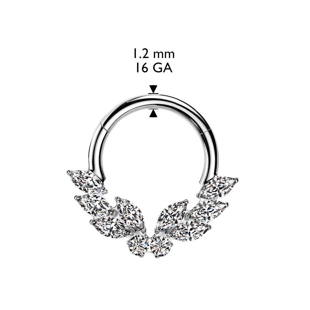 Piercing ring 1.2mm, Titanium Crystal Bloom – crystal decorated clicker (silver)