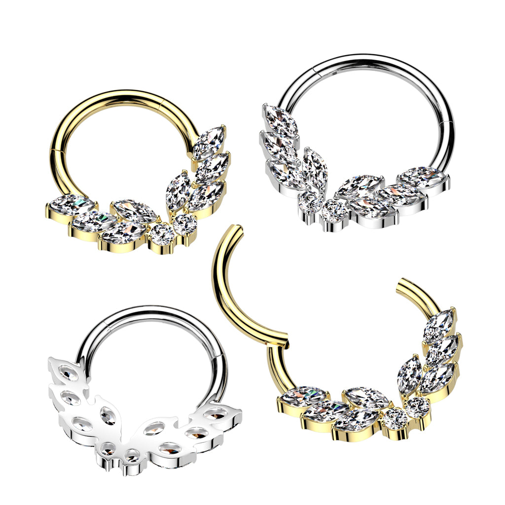 Piercing ring 1.2mm, Titanium Crystal Bloom – crystal decorated clicker (silver)