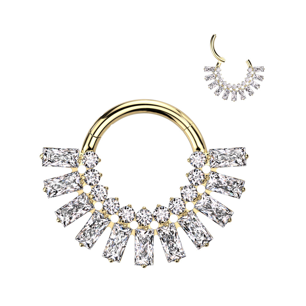 Piercing ring 1.2mm, Titanium Crystal Baguette – sparkling titanium clicker (gold)