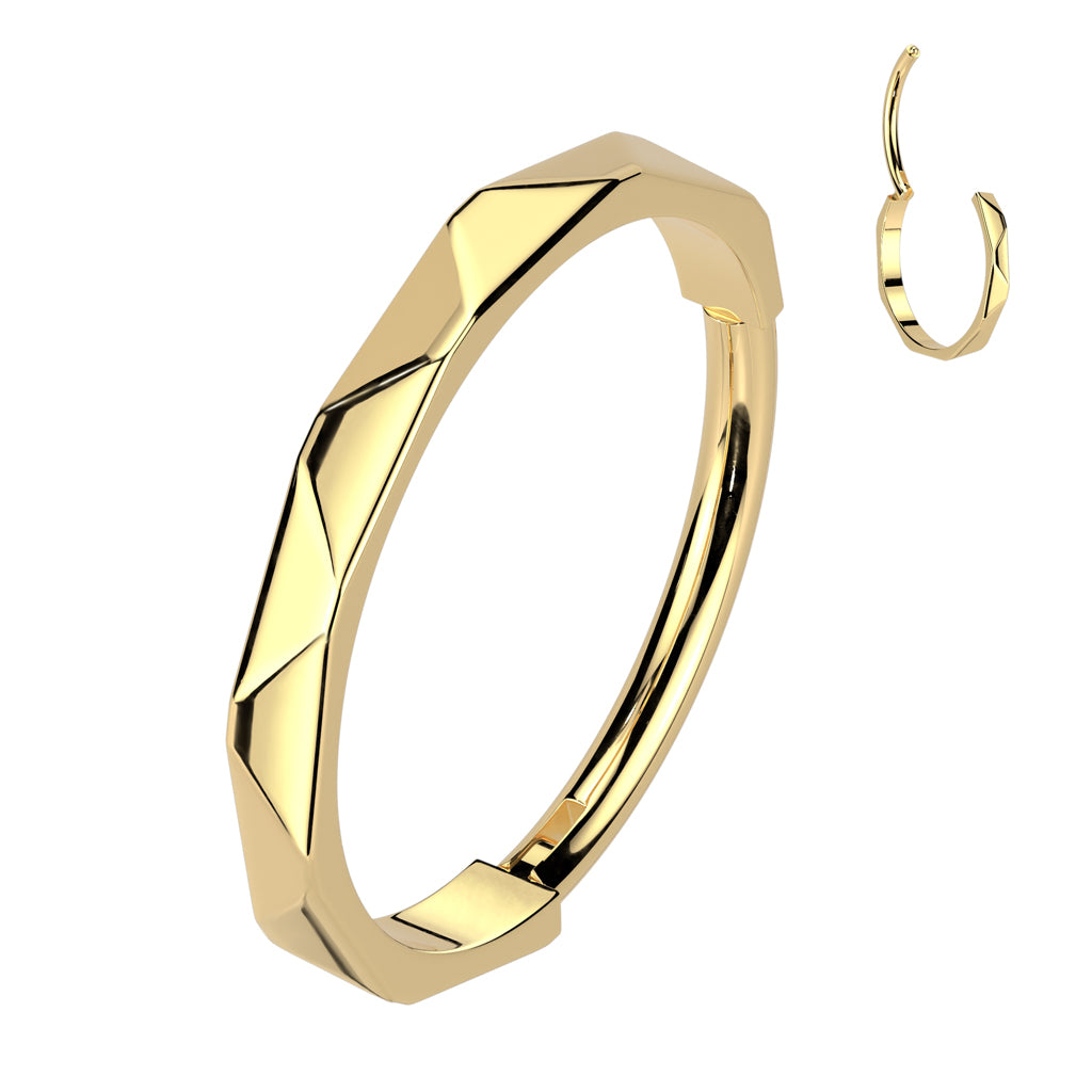 Titaaninen lävistysrengas 0,8mm, Titanium Faceted Side Hoop (kulta)